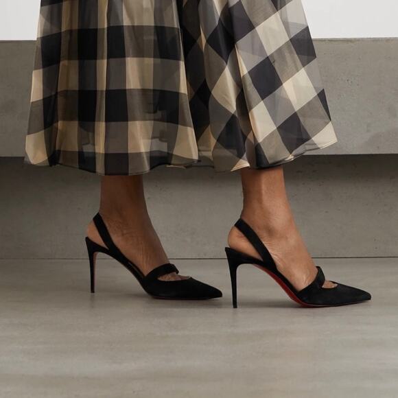 Christian Louboutin Actina Black Leather Slingback Pumps - Picture 2 of 14